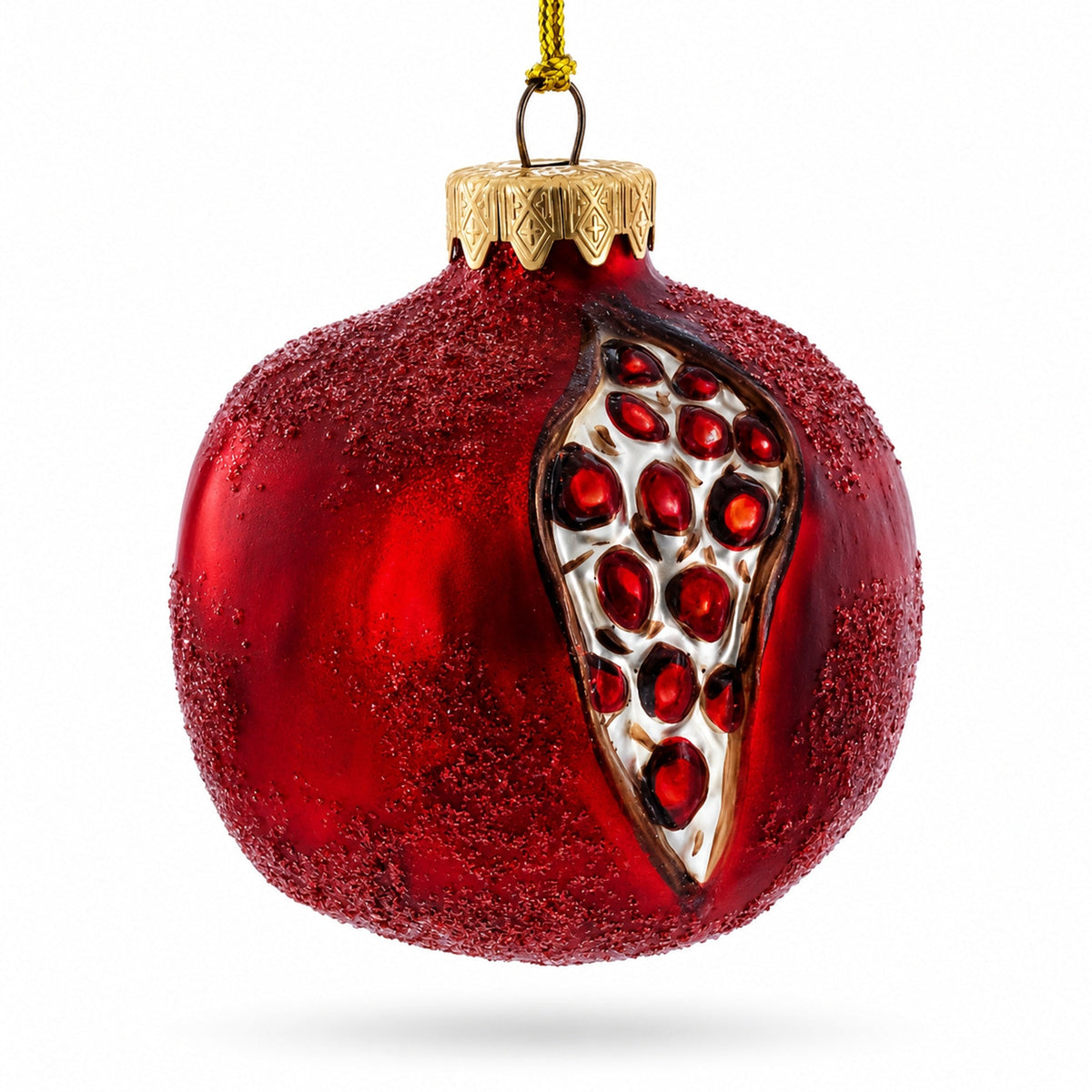 Pomegranate with Cut Open Seed Details Glass Christmas Ornament