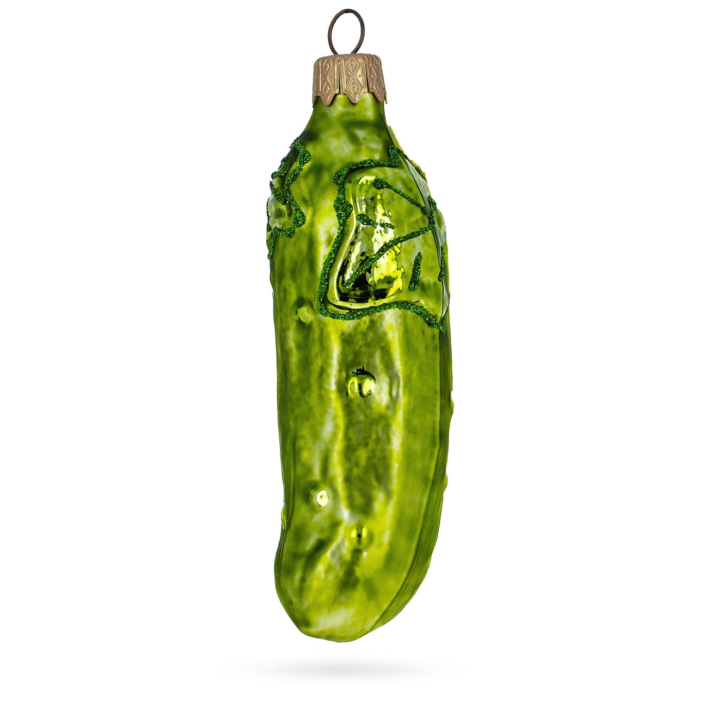 Cucumber with Vine and Star Blossom Glass Christmas Ornament