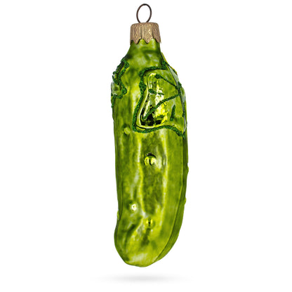 Cucumber with Vine and Star Blossom Glass Christmas Ornament