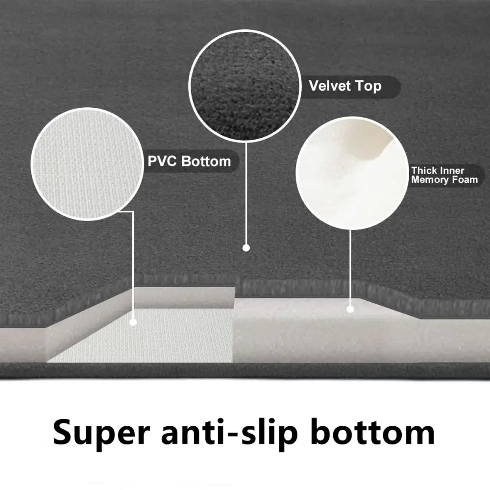 Plush dark gray velvet floor mat non slip bathroom rug