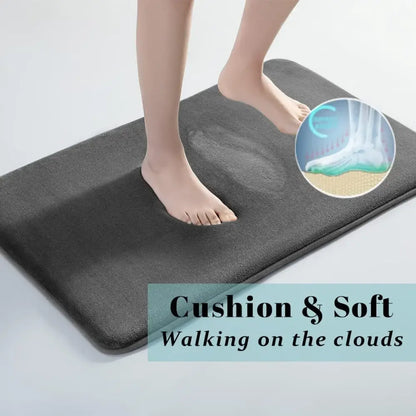 Plush dark gray velvet floor mat non slip bathroom rug