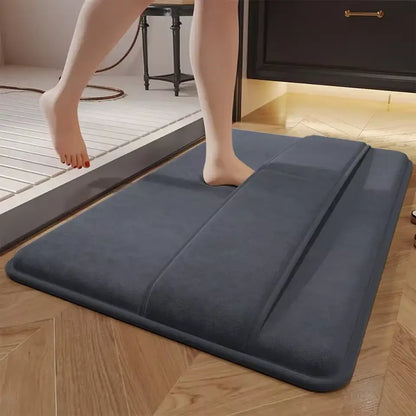 Plush dark gray velvet floor mat non slip bathroom rug