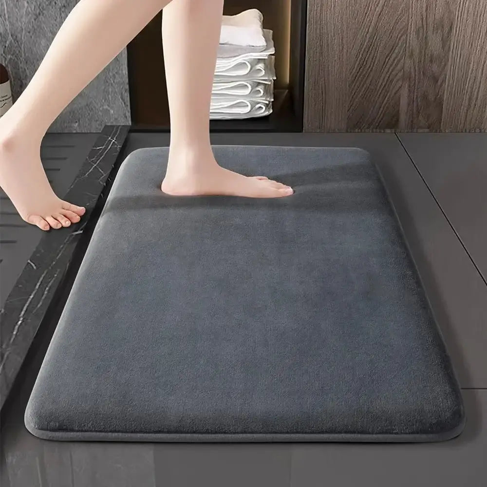 Plush dark gray velvet floor mat non slip bathroom rug