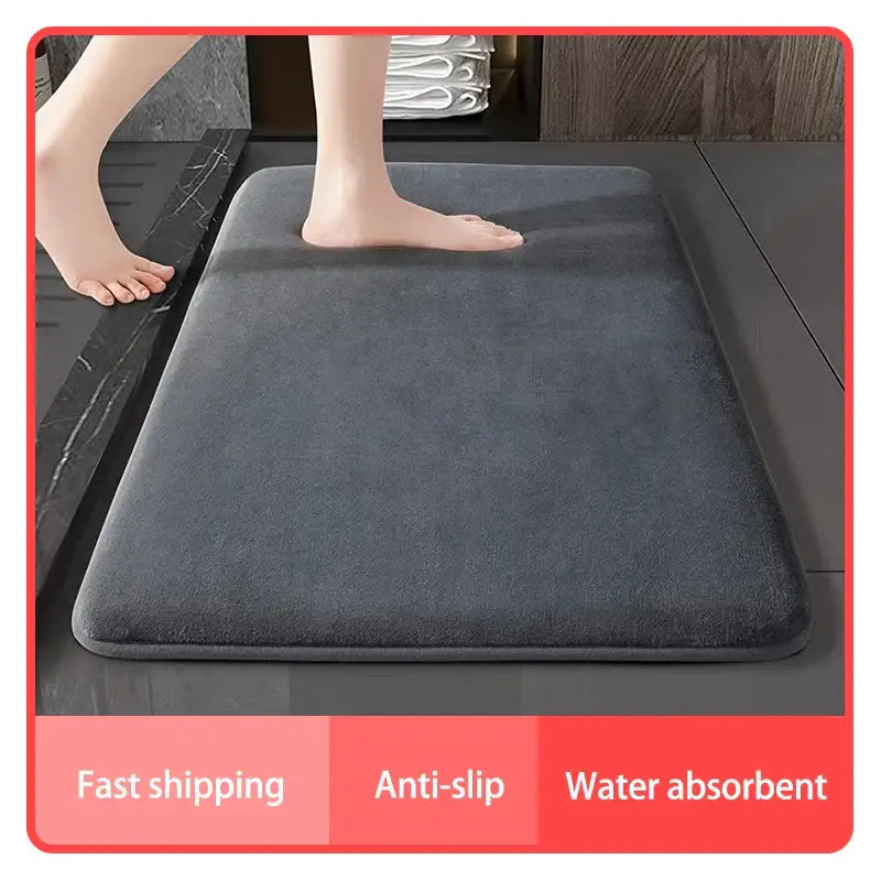 Plush dark gray velvet floor mat non slip bathroom rug