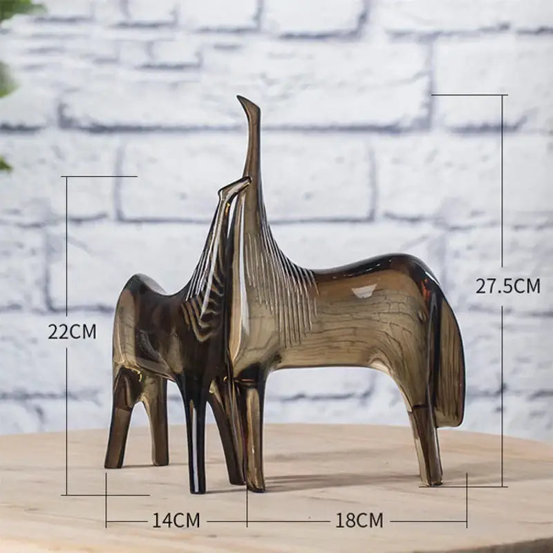 Abstract amber glass horse couple sculpture set living room decor