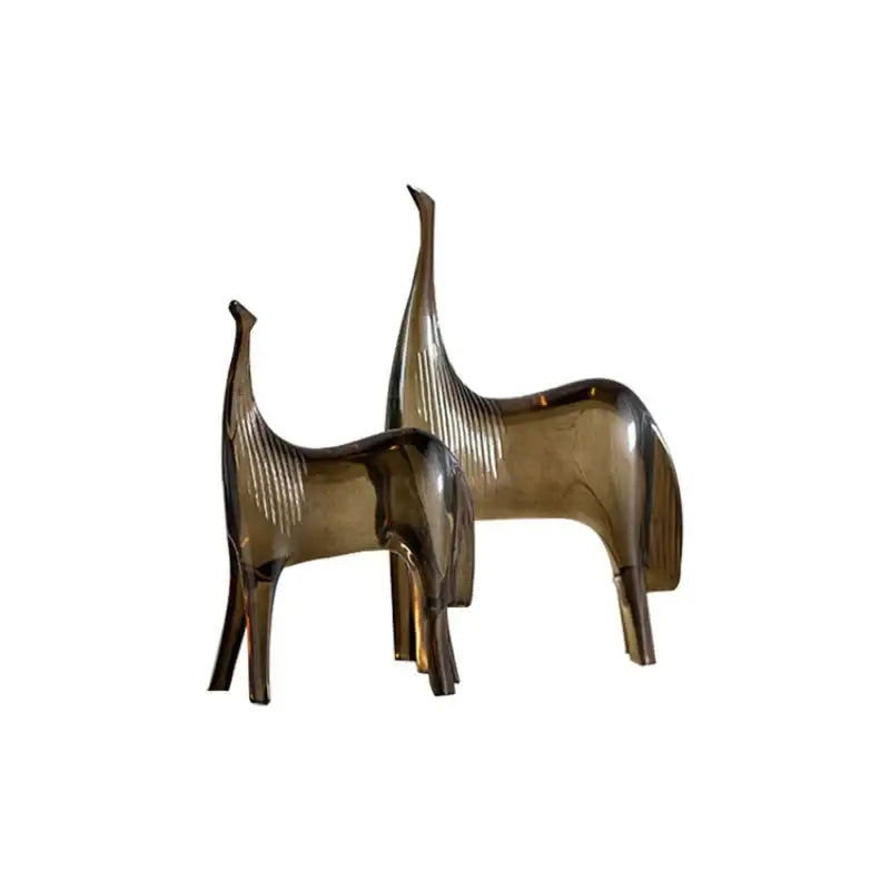 Abstract amber glass horse couple sculpture set living room decor