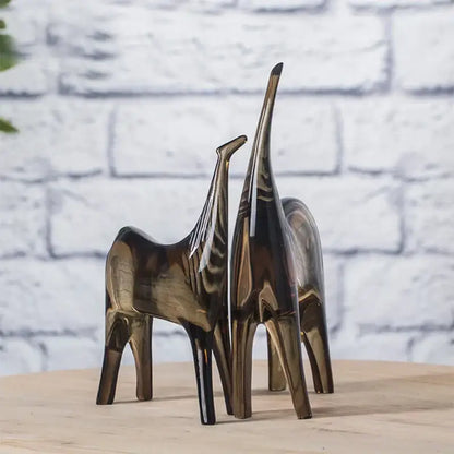 Abstract amber glass horse couple sculpture set living room decor