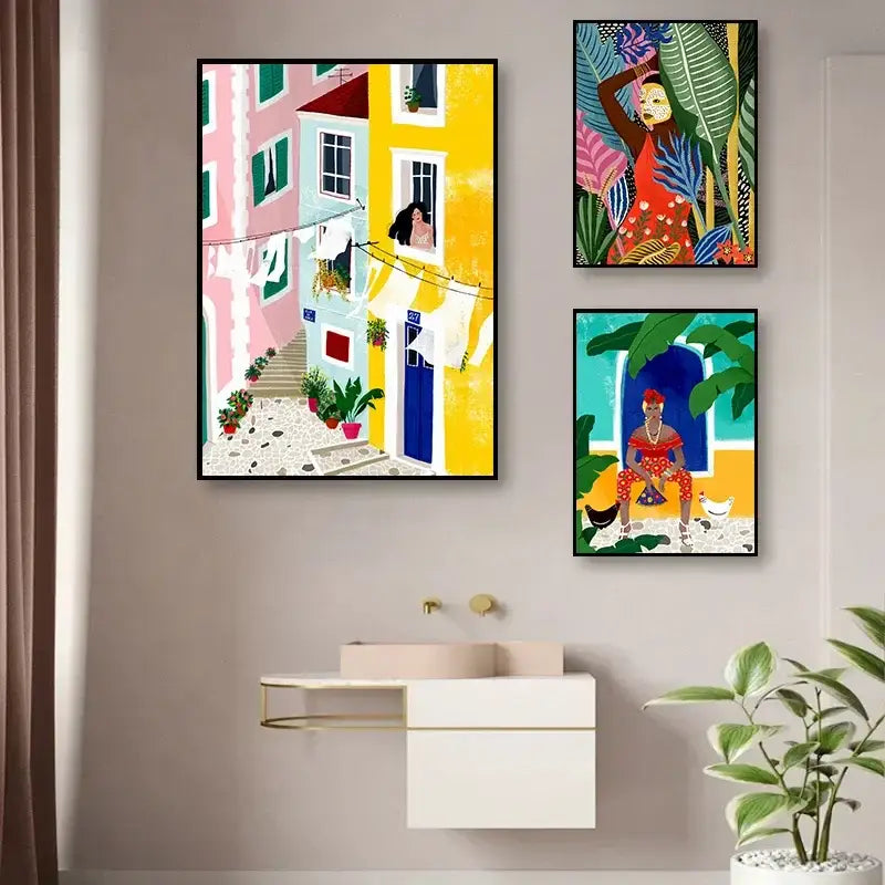 Vibrant abstract beach canvas painting for living room wall art