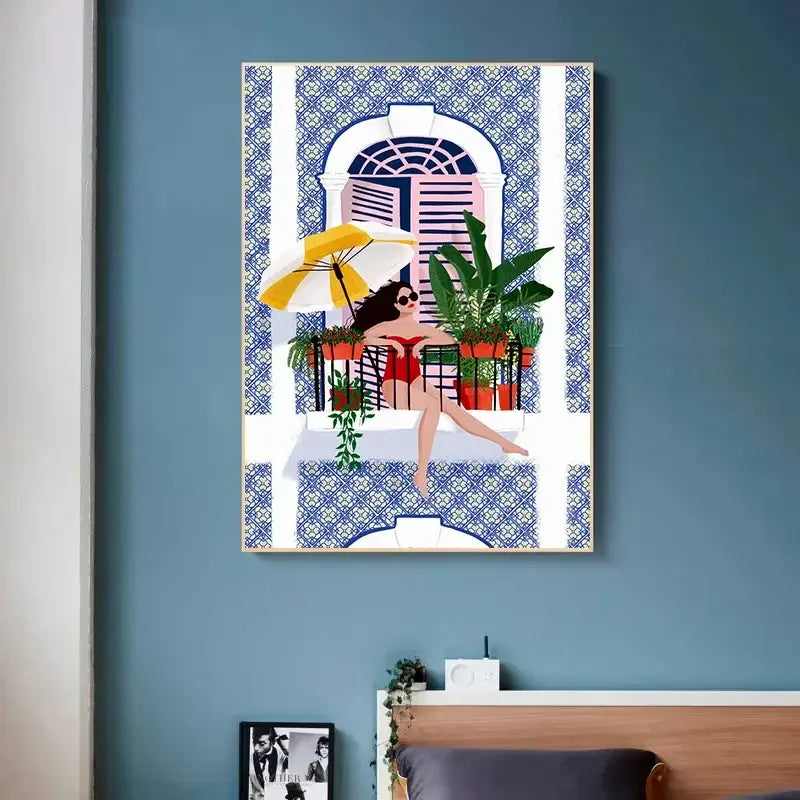 Vibrant abstract beach canvas painting for living room wall art