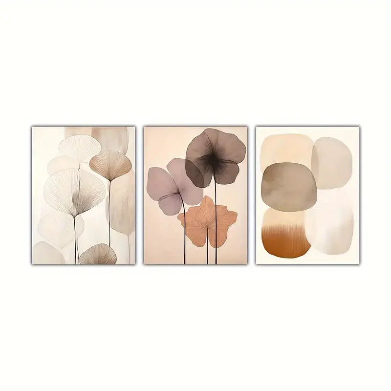 DecorBites™ Abstract Beige Japanese Flower Canvas Wall Art
