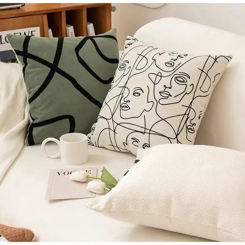 Abstract beige textured pillow cover living room leather accents
