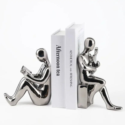 Abstract black and gold character bookends office guitar decor