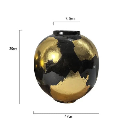 Abstract black and gold foil pattern ceramic vases living room decor
