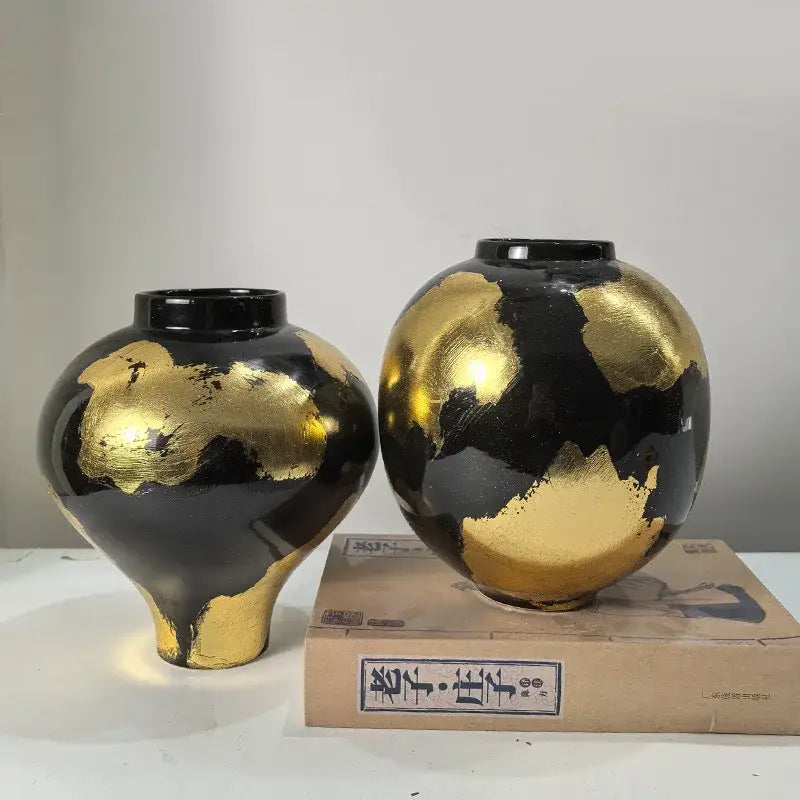 Abstract black and gold foil pattern ceramic vases living room decor