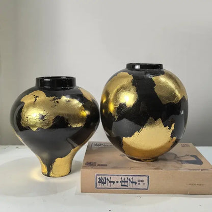 Abstract black and gold foil pattern ceramic vases living room decor
