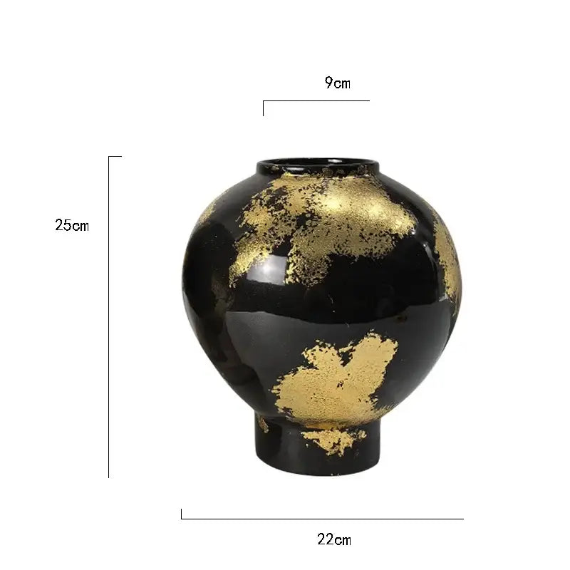 Abstract black and gold foil pattern ceramic vases living room decor