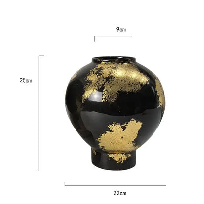 Abstract black and gold foil pattern ceramic vases living room decor