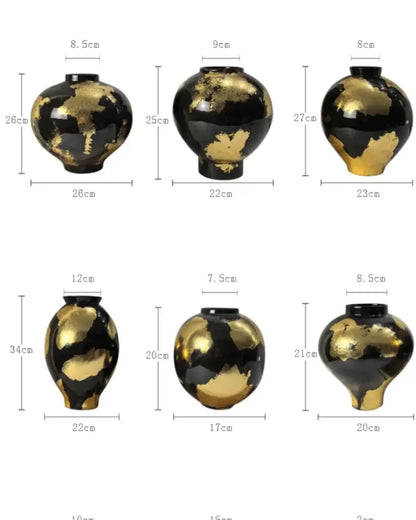 Abstract black and gold foil pattern ceramic vases living room decor