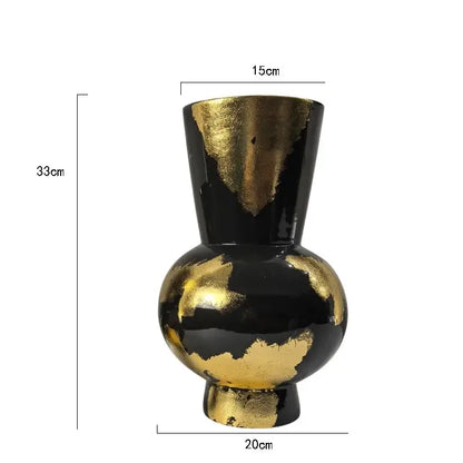 Abstract black and gold foil pattern ceramic vases living room decor