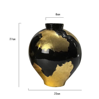 Abstract black and gold foil pattern ceramic vases living room decor