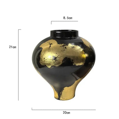 Abstract black and gold foil pattern ceramic vases living room decor