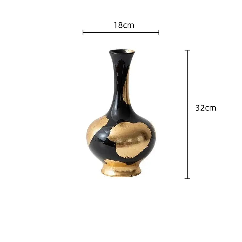 Abstract black and gold foil pattern ceramic vases living room decor