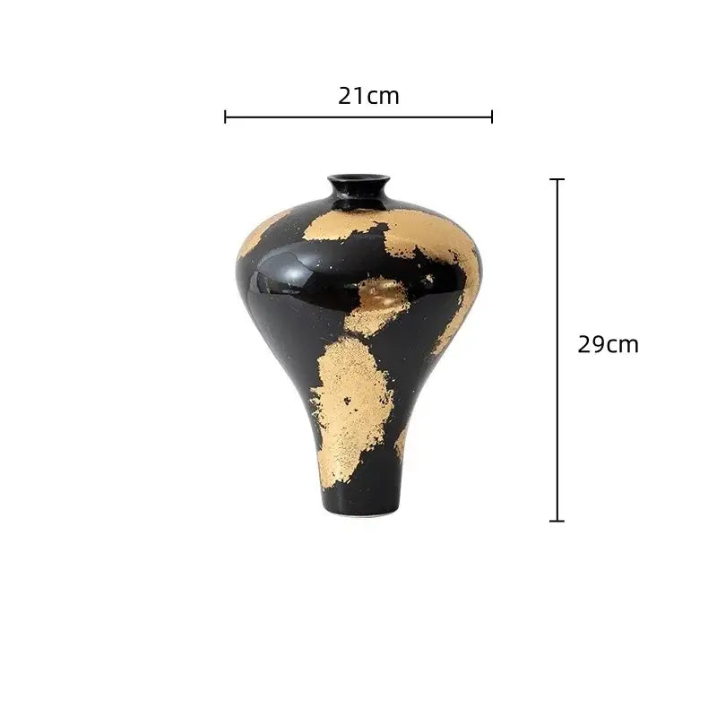 Abstract black and gold foil pattern ceramic vases living room decor