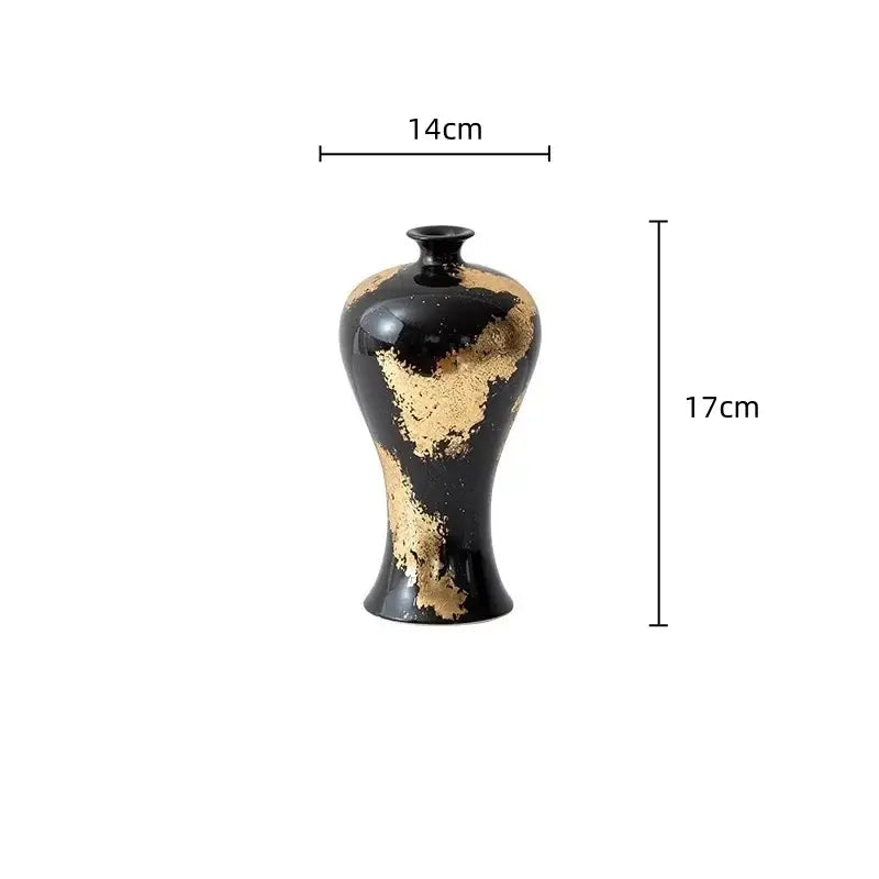 Abstract black and gold foil pattern ceramic vases living room decor
