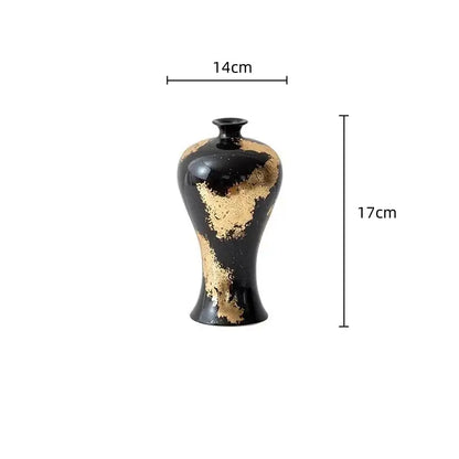 Abstract black and gold foil pattern ceramic vases living room decor