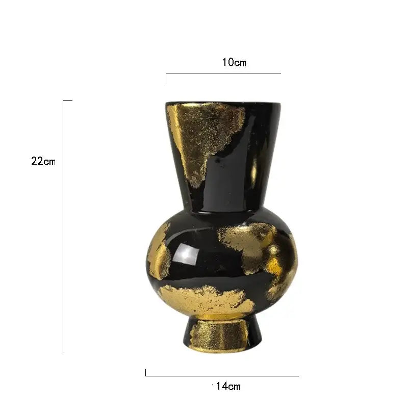 Abstract black and gold foil pattern ceramic vases living room decor