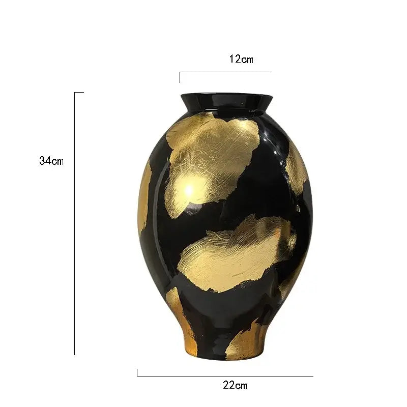 Abstract black and gold foil pattern ceramic vases living room decor