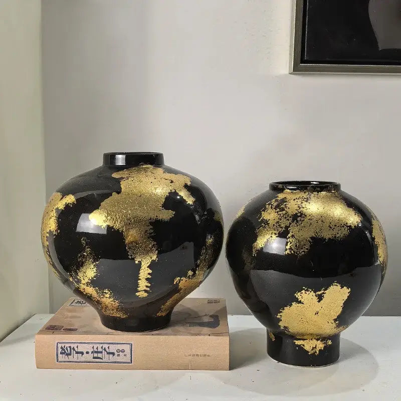 Abstract black and gold foil pattern ceramic vases living room decor
