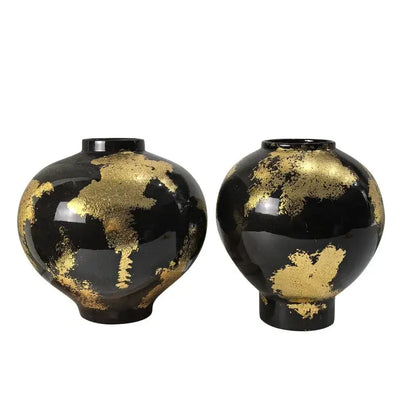Abstract black and gold foil pattern ceramic vases living room decor