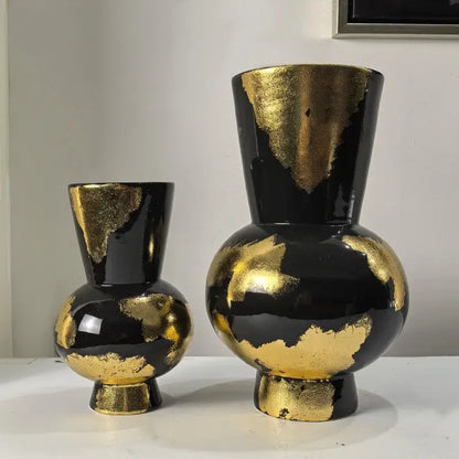 Abstract black and gold foil pattern ceramic vases living room decor