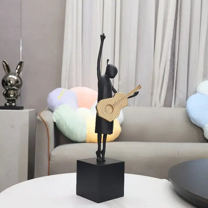 Abstract black and gold guitarist resin sculpture living room decor