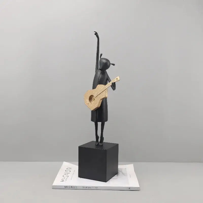Abstract black and gold guitarist resin sculpture living room decor