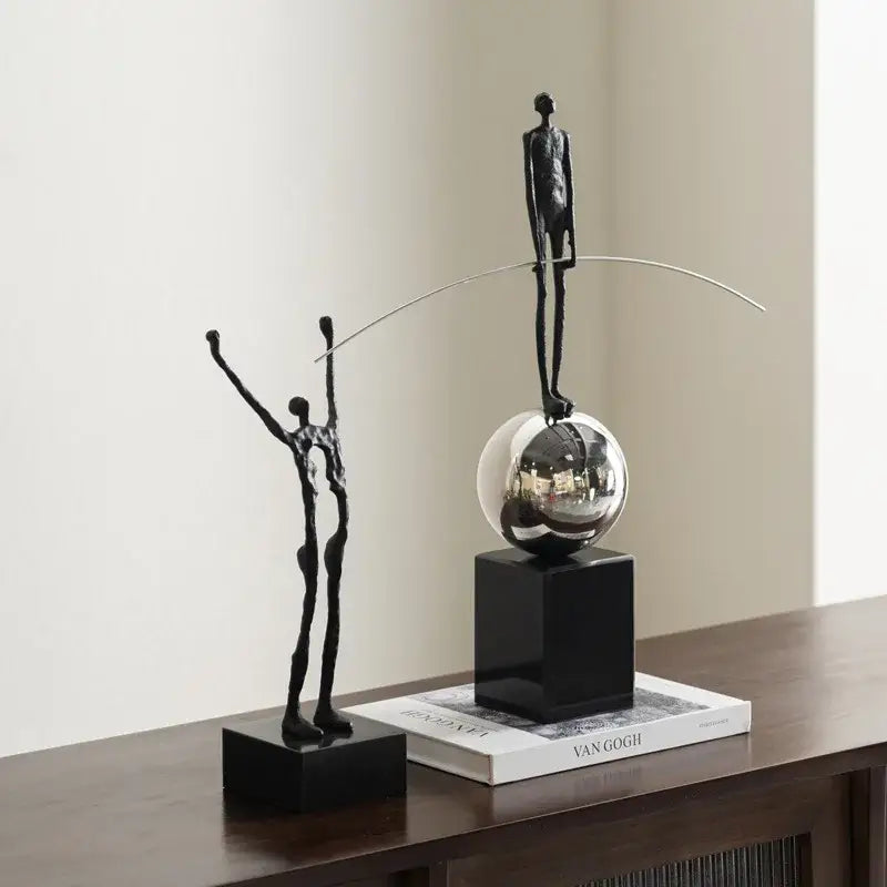 Abstract black and silver human figure sculpture living room decor
