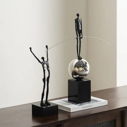 Abstract black and silver human figure sculpture living room decor