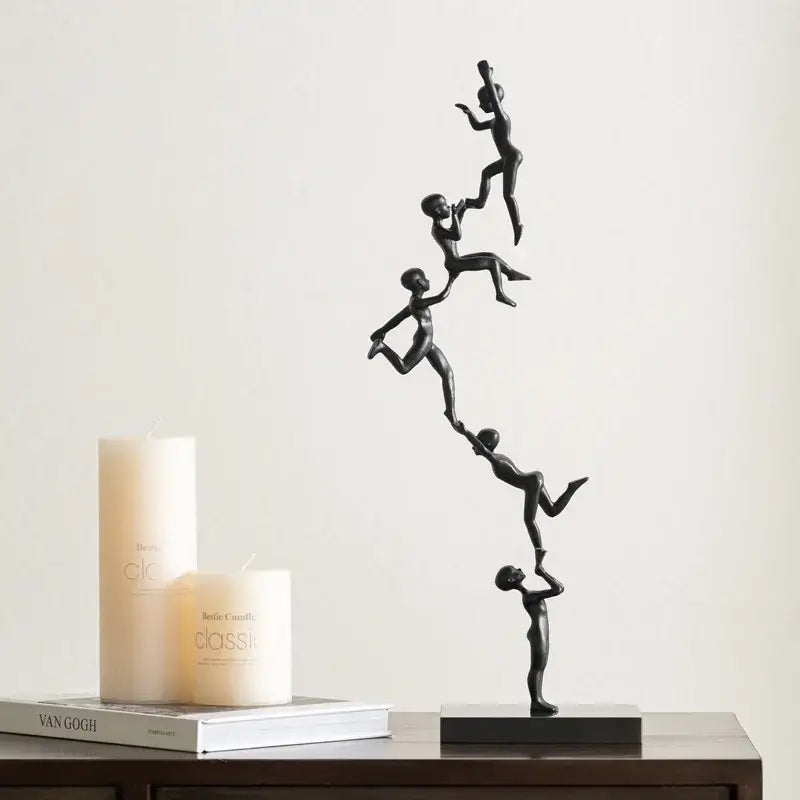Abstract black and silver human figure sculpture living room decor