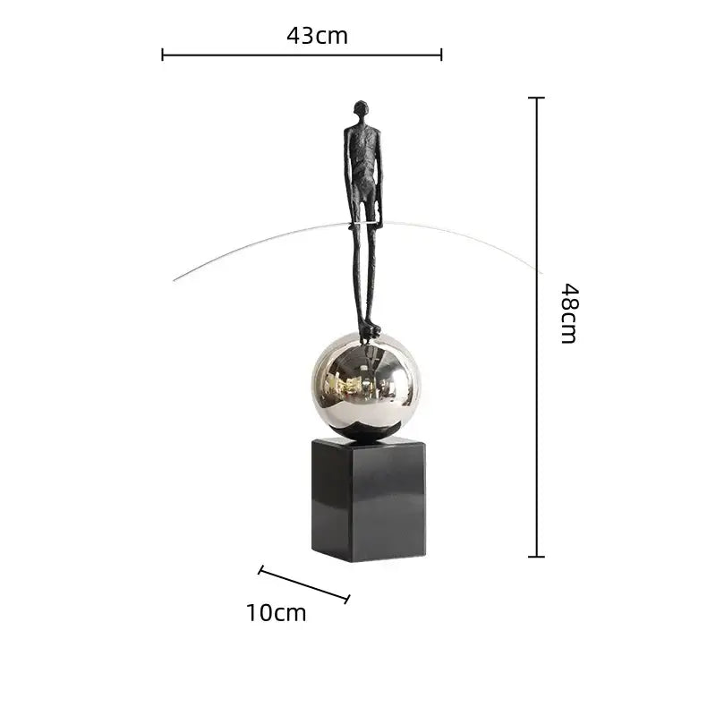 Abstract black and silver human figure sculpture living room decor