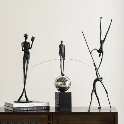 Abstract black and silver human figure sculpture living room decor