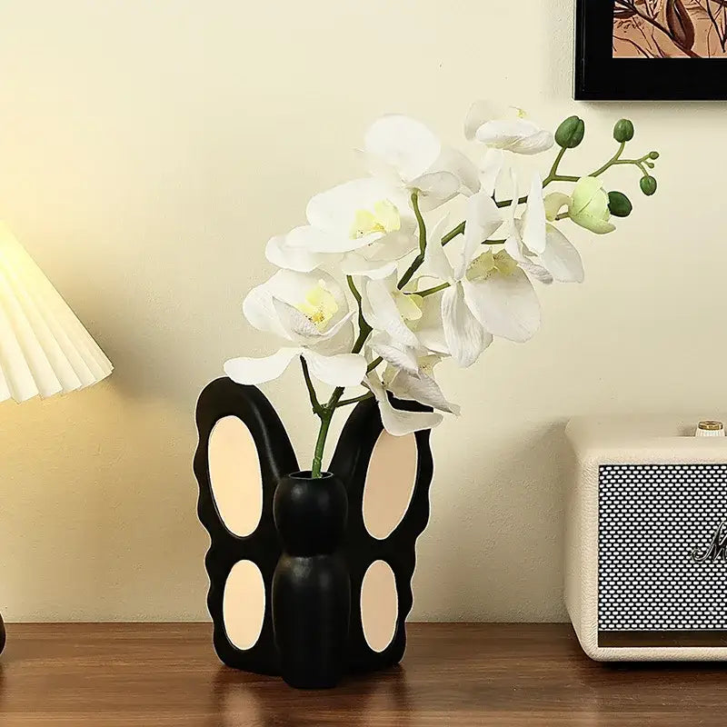 Abstract black butterfly ceramic vase living room bunny decor