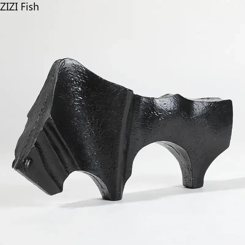 Abstract black cast iron bull statue living room metal decor