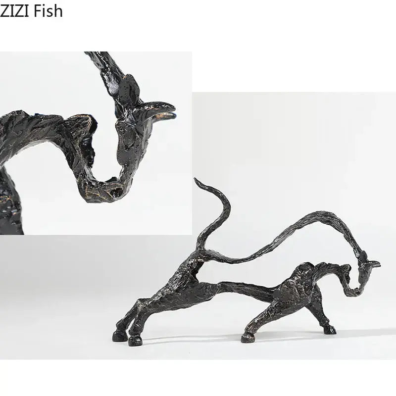 Abstract black cast iron bull statue living room metal decor