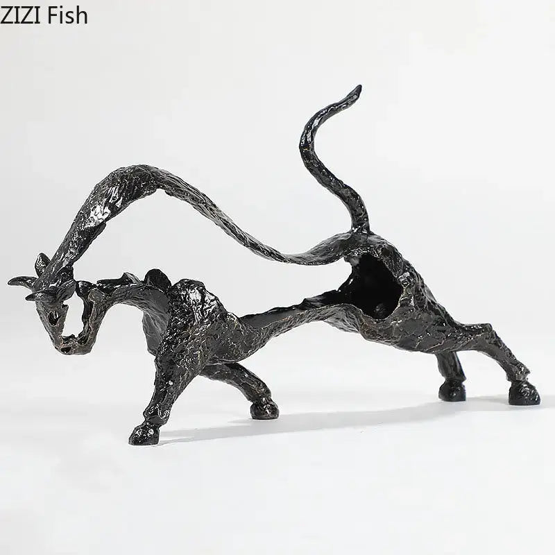 Abstract black cast iron bull statue living room metal decor