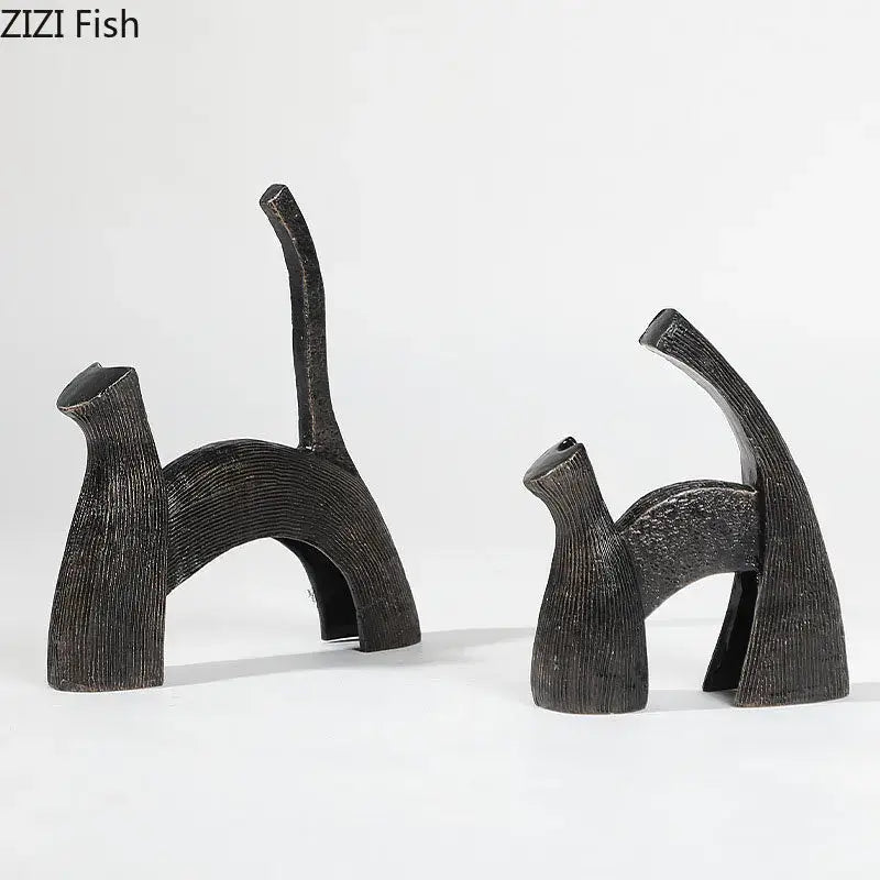 Abstract black cast iron bull statue living room metal decor