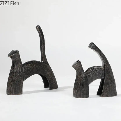 Abstract black cast iron bull statue living room metal decor