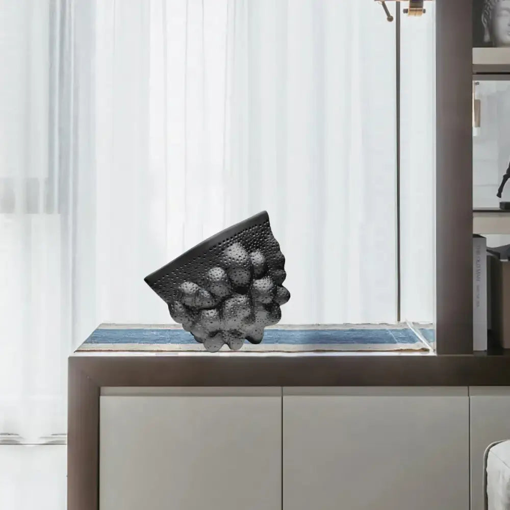 Abstract black ceramic pleated vase living room textured sculpture