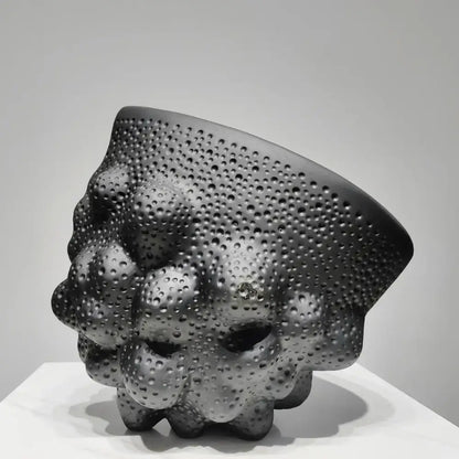 Abstract black ceramic pleated vase living room textured sculpture