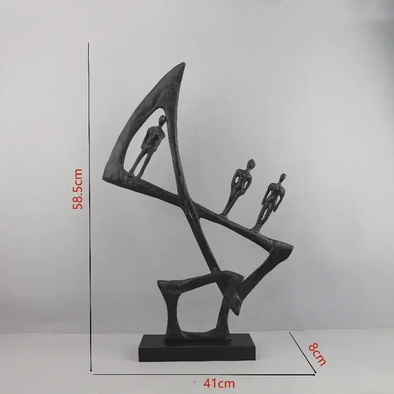 Abstract black geometric couple cast iron sculpture living room decor